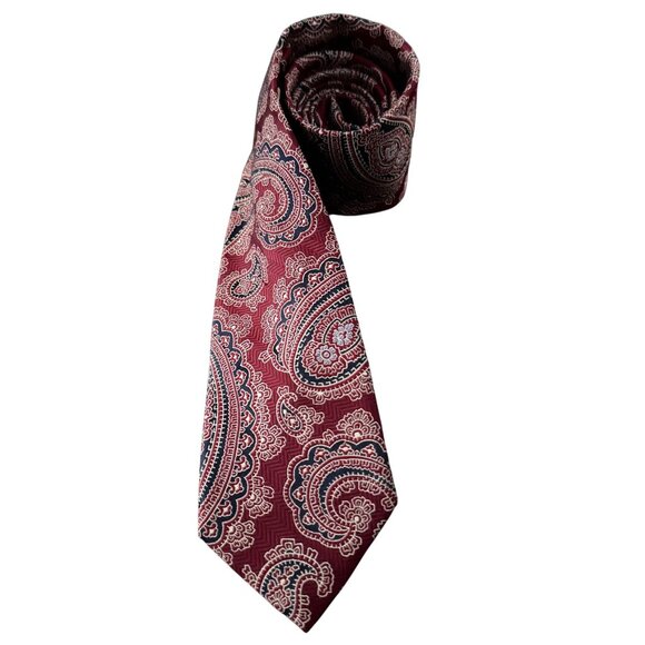 Jos. A. Bank Heritage Collection Mens 100% Silk Necktie Red & Blue Paisley Patte - Picture 1 of 8